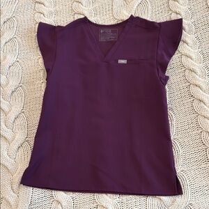 Figs Women's Purple Scrub Top With Flutter Sleeves